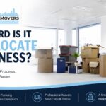 Cover image for Chicago Office Movers showing a bright office with moving boxes and the headline “How Hard Is It to Relocate a Business”