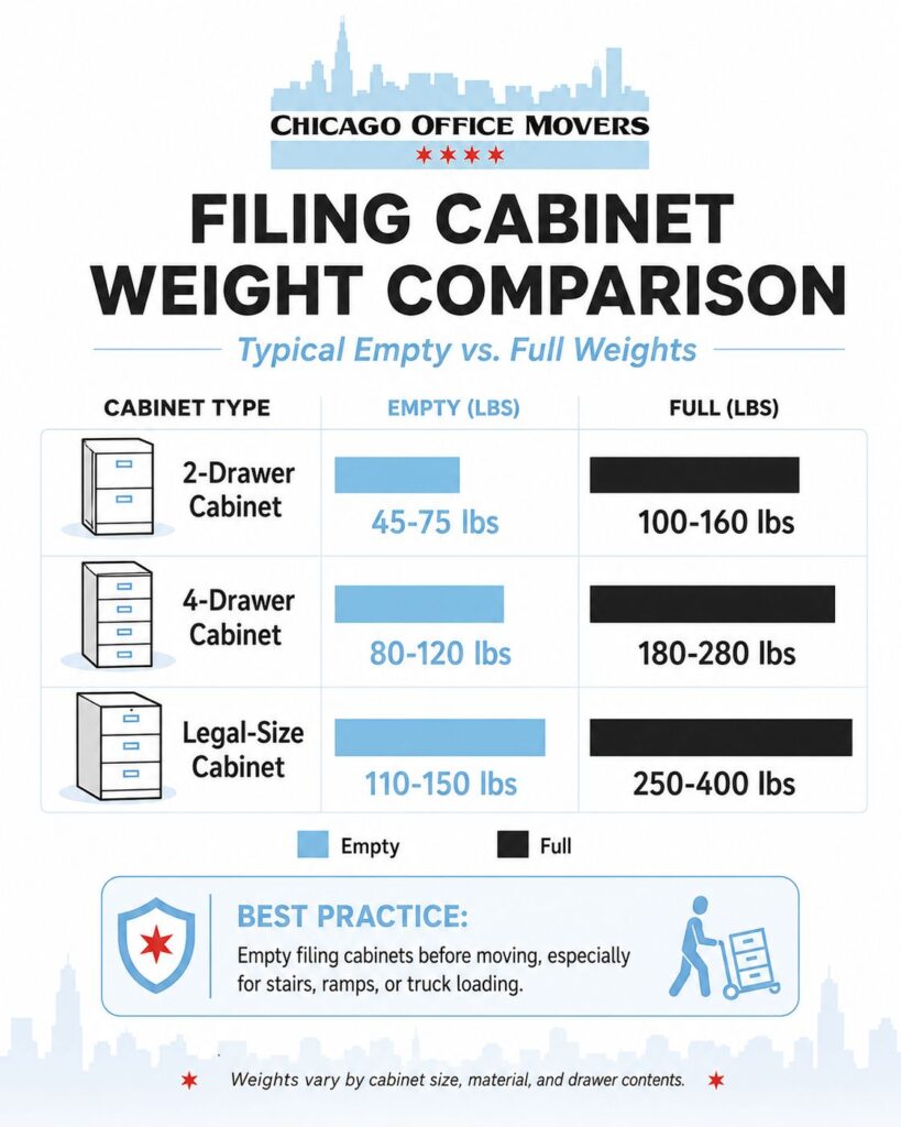 Filing cabinet weight comparison chart